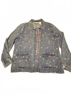 Alfred Dunner Butterfly Embroidered Denim Jacket Size 14